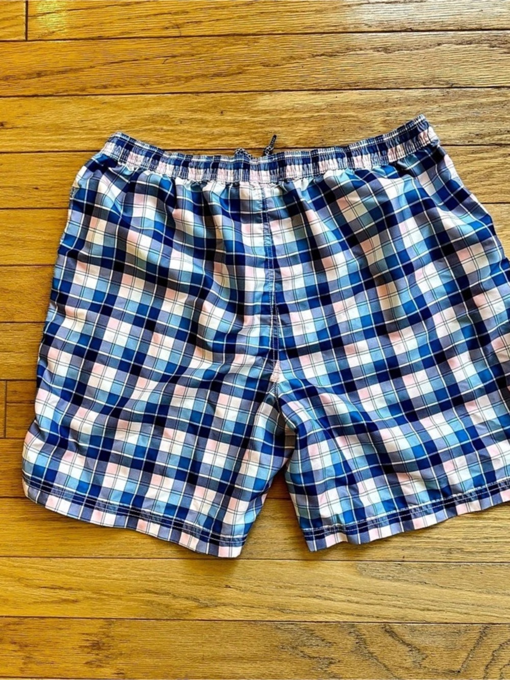 IZOD Men's Plaid Swim Trunks in Blue,
Pink, and White